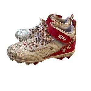 Under Armour Kids Red and White Baseball High Top Cleats